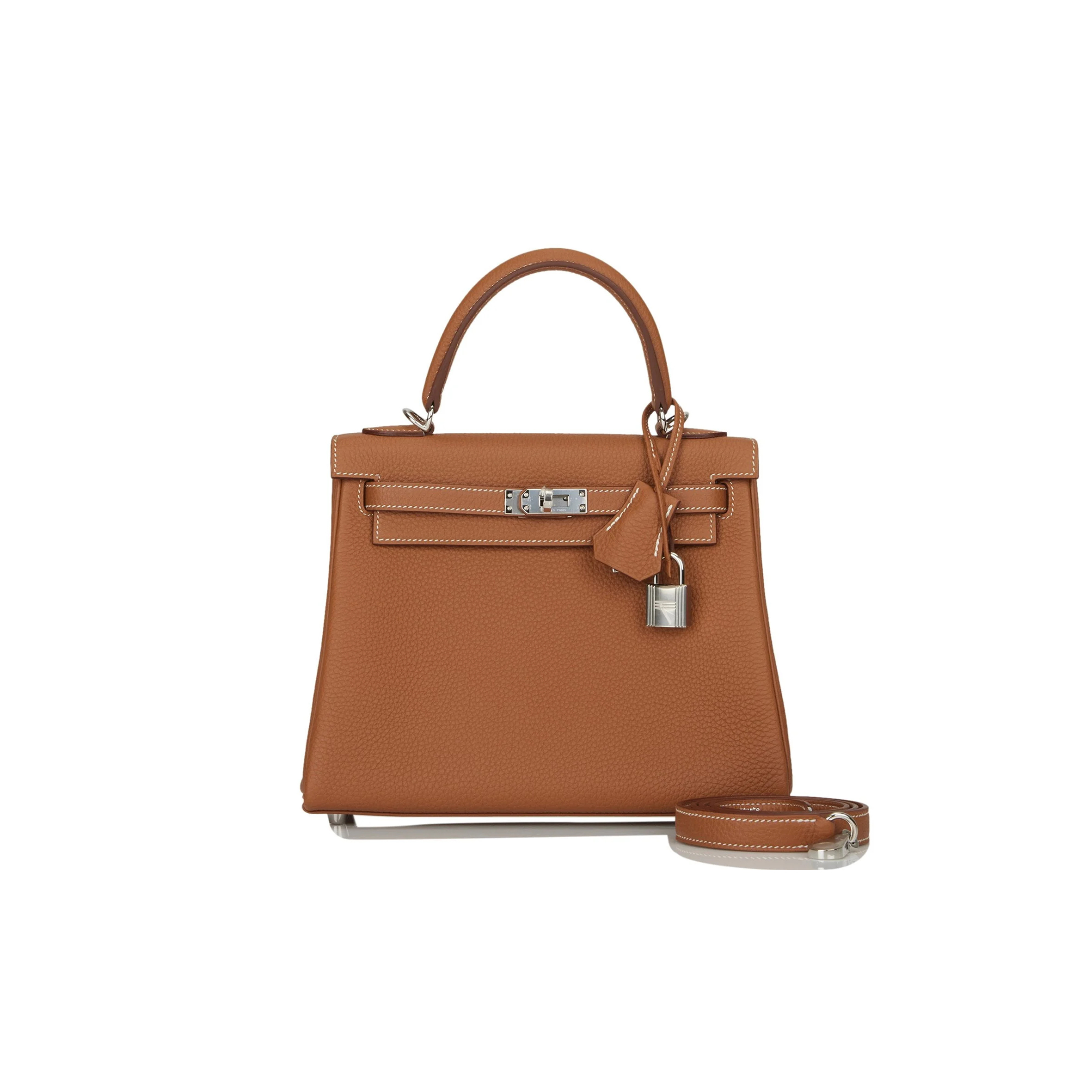 HERMÈS MASTER KELLY RETOURNE 25 GOLD TOGO PALLADIUM HARDWARE (25*17*7cm) 